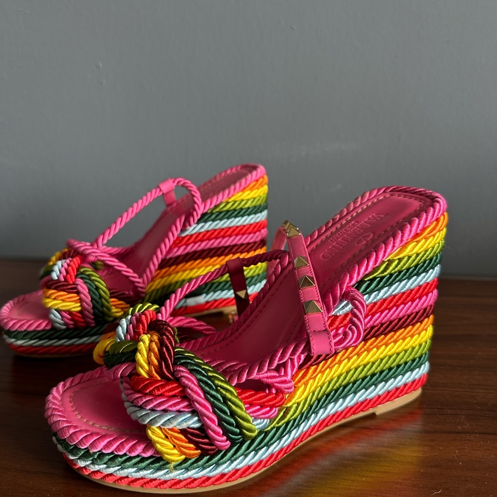 Valentino Garavani Pink and Red Wedge Sandals